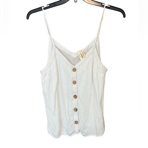 Marisol White Button Front Tank Top XL 100% Rayon Adjustable Strap Summer Blouse